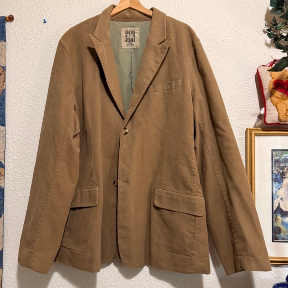 Calvin Klein Jeans Mens Blazer Jacket Two Button Corduroy Tan‎ XXL NWOT Camel